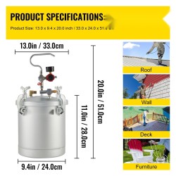 Paineistettu maalisäiliö 10 L hiiliterästä ruisku ja 3 m letkut