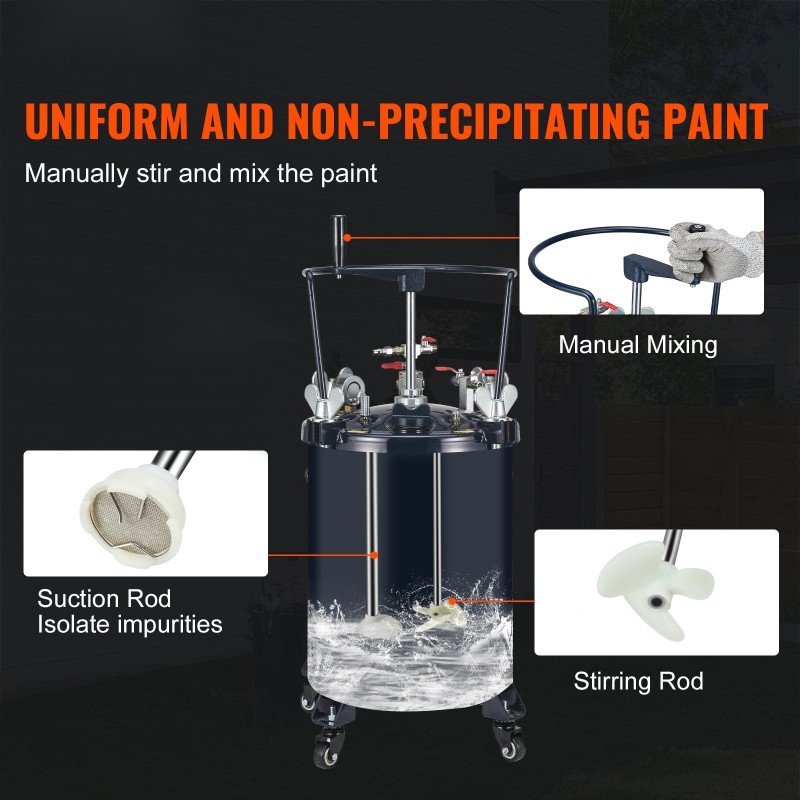 Paineastia maaliruiskulle 30 L terässäiliö manuaalinen sekoitin maksimipaine 4,8 bar