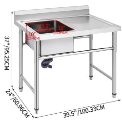 Pesuallas ruostumattomasta ei-magneettisesta teräksestä yhden altaan 40,6x39,4x25,4 cm oikealla työtasolla