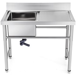 Pesuallas ruostumattomasta ei-magneettisesta teräksestä yhden altaan 40,6x39,4x25,4 cm oikealla työtasolla