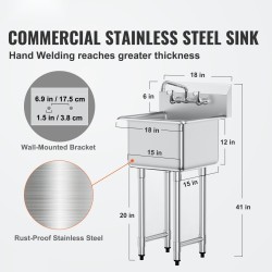 Ruostumaton teräs yksialtainen allas 45,7×104,1 cm sisältää hana ja jalat NSF-sertifioitu