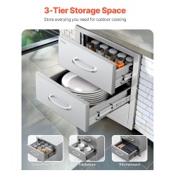 Ulkokeittiön upotettava 3-laatikkoinen ruostumaton teräslaatikosto 470×570×570 mm