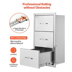 Ulkokeittiön upotettava 3-laatikkoinen ruostumaton teräslaatikosto 470×570×570 mm