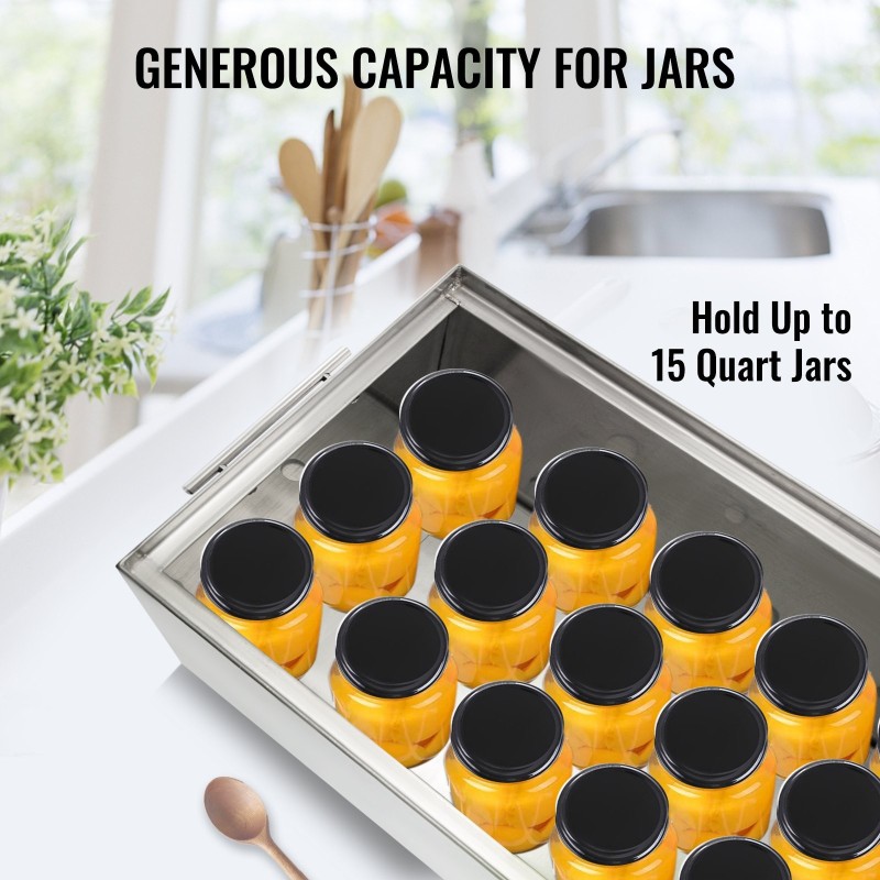 Liesikäyttöinen vesihaudekattila 304 elintarvikelaatuinen ruostumaton teräs 49 l 15 purkkia 2 telinettä