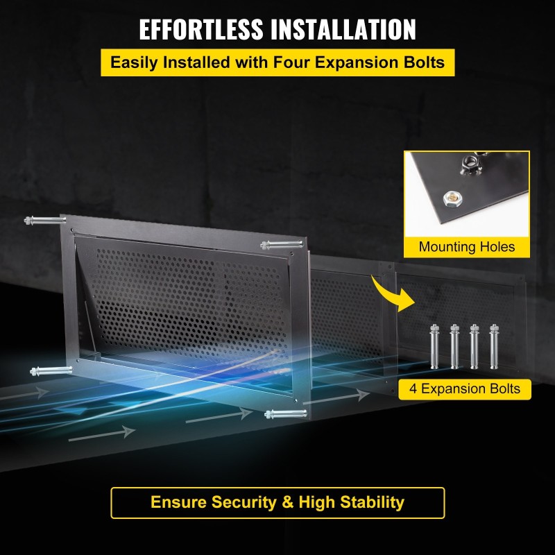 Perustuksen tulvaventtiili sinkkipinnoitettua terästä 8 tuumaa korkea 16 tuumaa leveä seinäkiinnitys