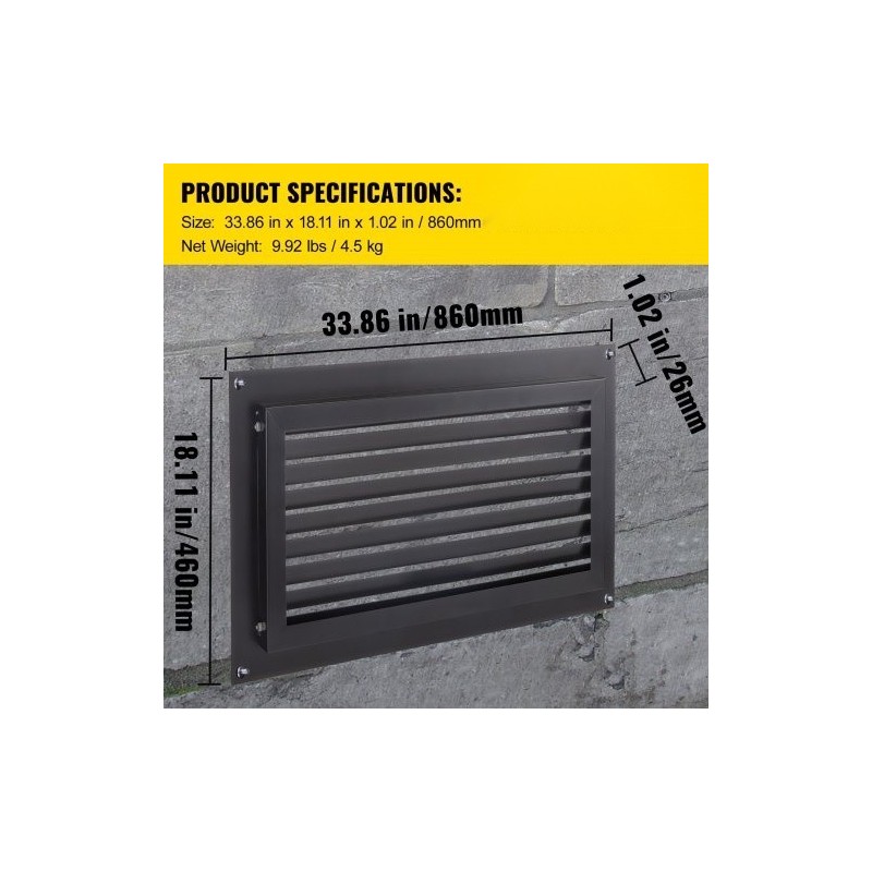 Ryömintätilan tulvaventtiili sinkkipinnoitetusta teräslevystä 406 x 813 mm seinäasennettava