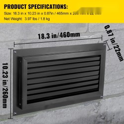 Ryömintätilan tulvaventtiili sinkkipinnoitettua terästä 406 x 203 mm seinään asennettava