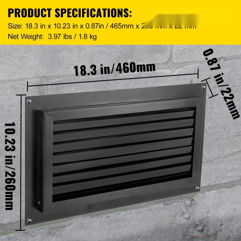 Ryömintätilan tulvaventtiili sinkkipinnoitettua terästä 406 x 203 mm seinään asennettava