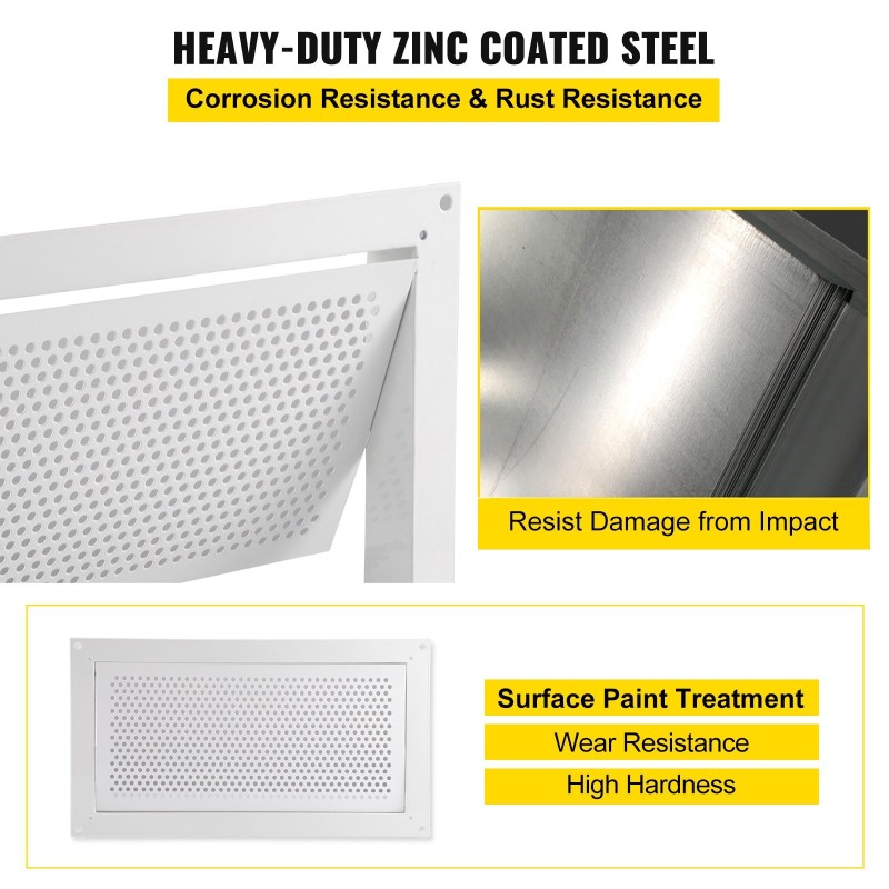 Perustuksen tulvaventtiili sinkkipinnoitettua terästä 406 x 203 mm valkoinen seinäasennukseen