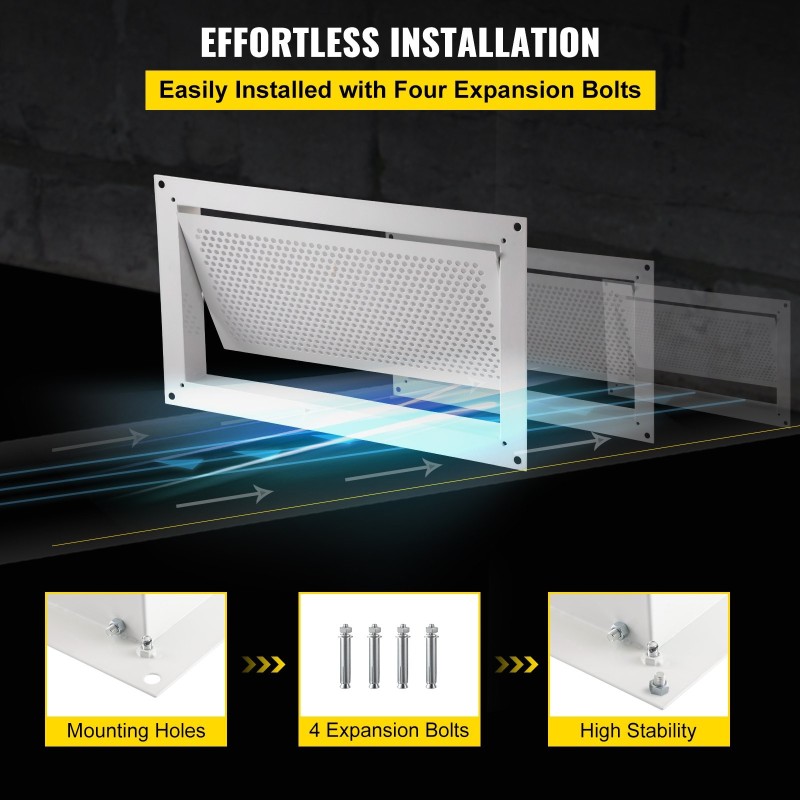 Perustuksen tulvaventtiili sinkkipinnoitettua terästä 406 x 203 mm valkoinen seinäasennukseen