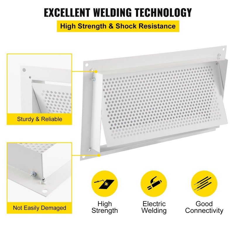 Perustuksen tulvaventtiili sinkkipinnoitettua terästä 406 x 203 mm valkoinen seinäasennukseen