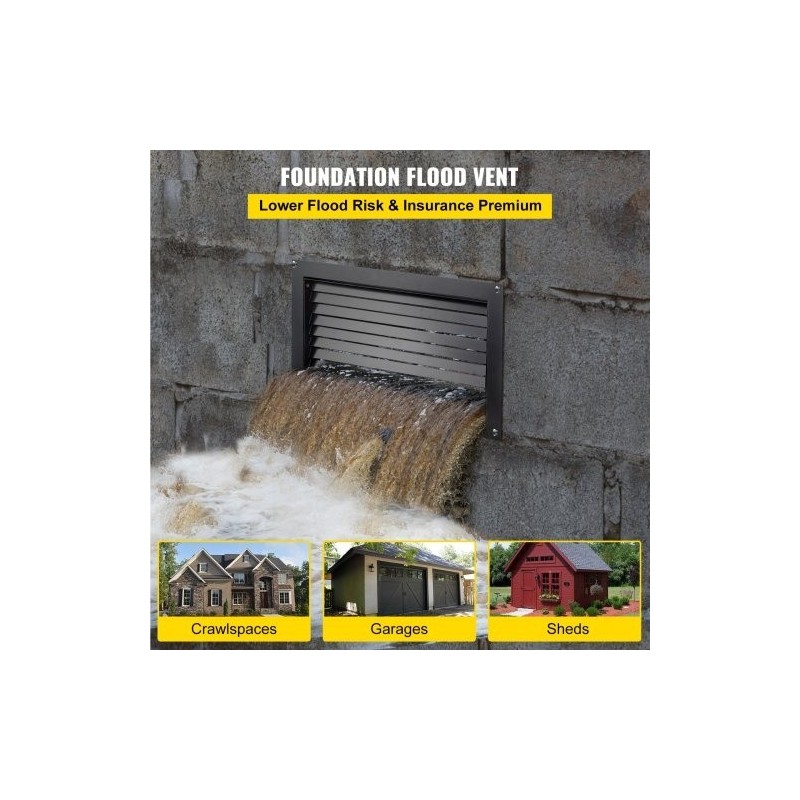 Tulvaluukku sinkitty teräs 406 x 203 mm seinäasennettava musta ryömintätiloihin