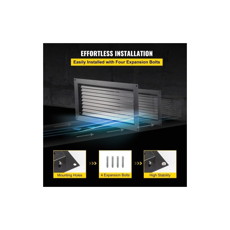 Tulvaluukku sinkitty teräs 406 x 203 mm seinäasennettava musta ryömintätiloihin