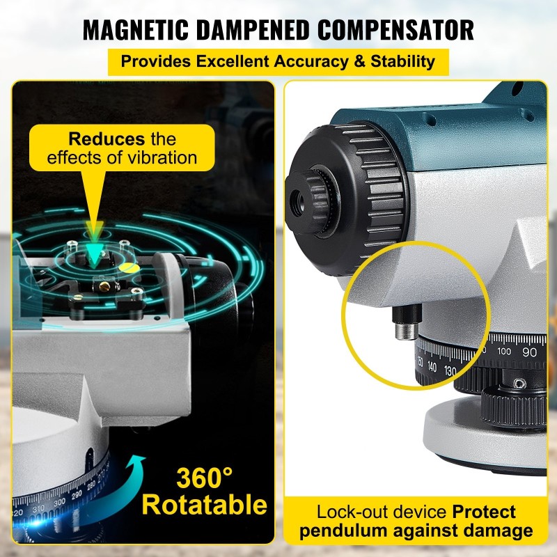 Optinen automaattinen vaaituslaite 26X 40 mm aukko IP54 magneettisesti vaimennettu kompensaattori kuljetuslaukulla