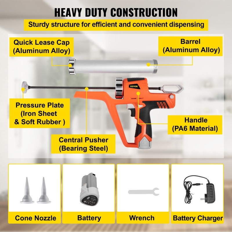 Makkaramallinen sähkökäyttöinen saumauspistooli alumiini PA6 300 ml ja 600 ml patruunoille
