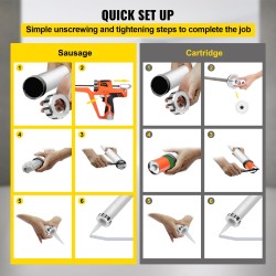 Makkaramallinen sähkökäyttöinen saumauspistooli alumiini PA6 300 ml ja 600 ml patruunoille