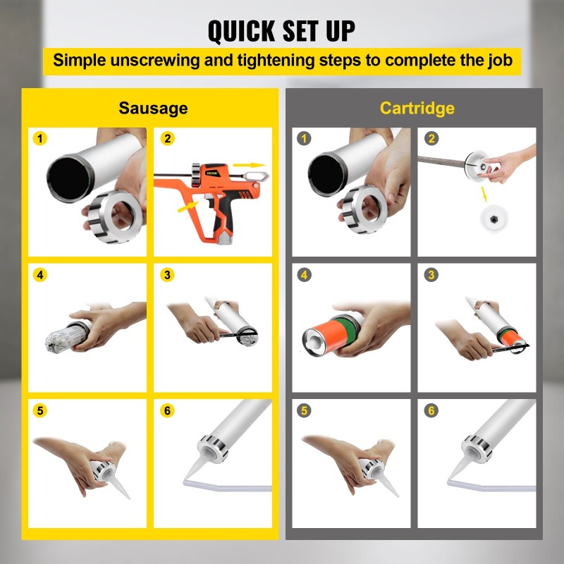 Makkaramallinen sähkökäyttöinen saumauspistooli alumiini PA6 300 ml ja 600 ml patruunoille