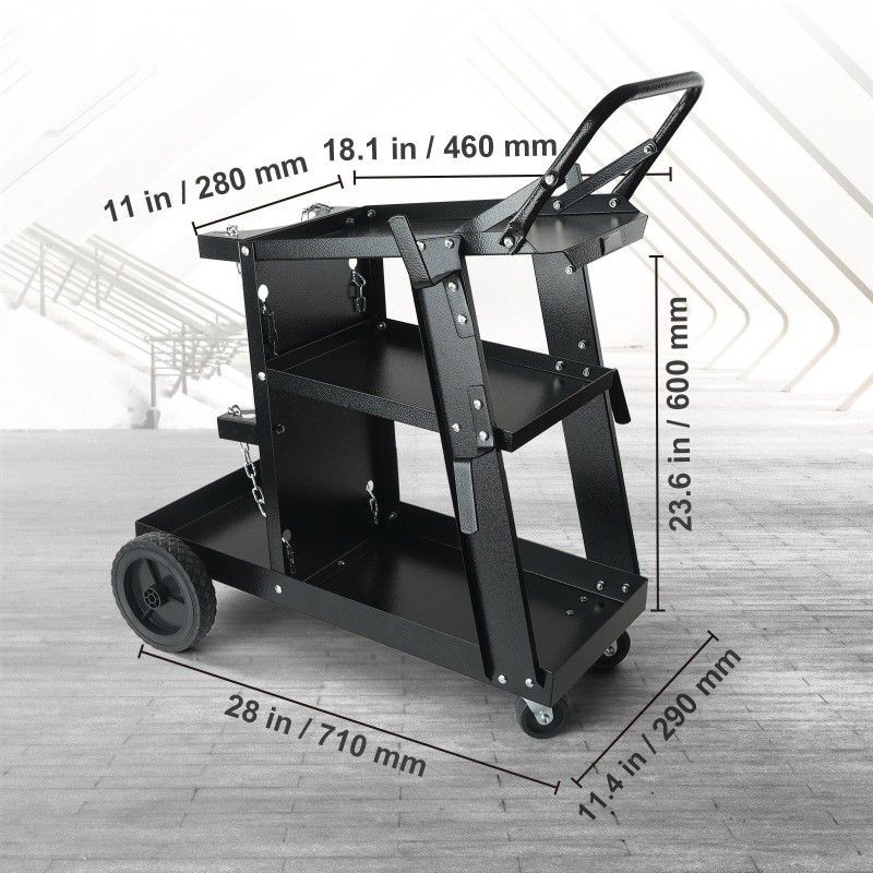 Hitsauskärry 3-tasoinen teräsrakenne korkea kantavuus 2 kaasupullon paikkaa
