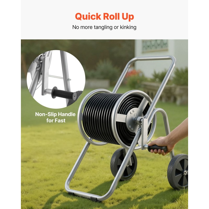 Letkukelavaunu Q235A-teräsrunko 5/8-tuuman letkulle 53,34 m kapasiteetti pyörillä