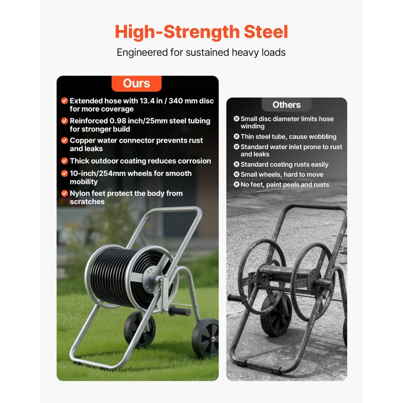 Letkukelavaunu Q235A-teräsrunko 5/8-tuuman letkulle 53,34 m kapasiteetti pyörillä