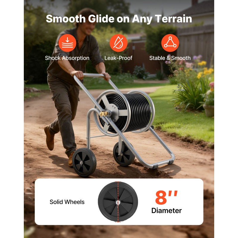 Letkukelavaunu Q235A-teräsrunko 5/8-tuuman letkulle 53,34 m kapasiteetti pyörillä