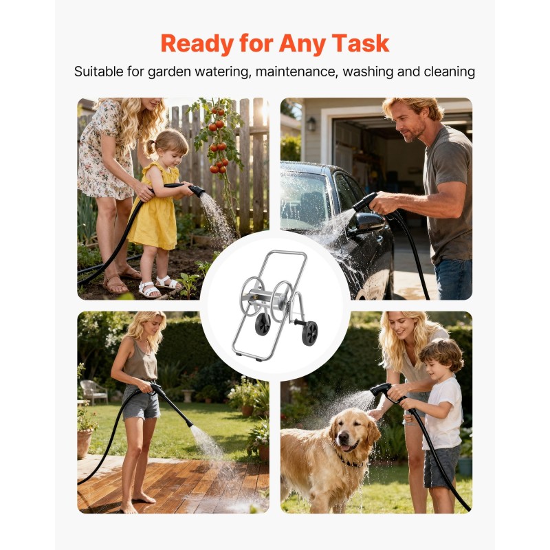 Letkukelavaunu Q235A-teräsrunko 5/8-tuuman letkulle 53,34 m kapasiteetti pyörillä