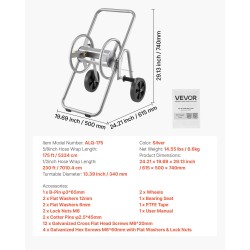 Letkukelavaunu Q235A-teräsrunko 5/8-tuuman letkulle 53,34 m kapasiteetti pyörillä