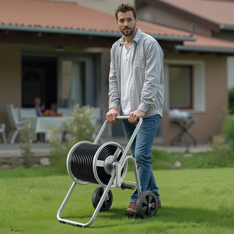 Letkukelavaunu Q235A-teräsrunko 5/8-tuuman letkulle 53,34 m kapasiteetti pyörillä