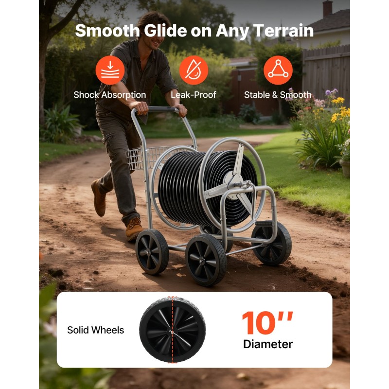 Letkukelkkavaunu jauhemaalattua terästä 15,9 mm letkulle 76 m irrotettavalla kelalla neljällä pyörällä