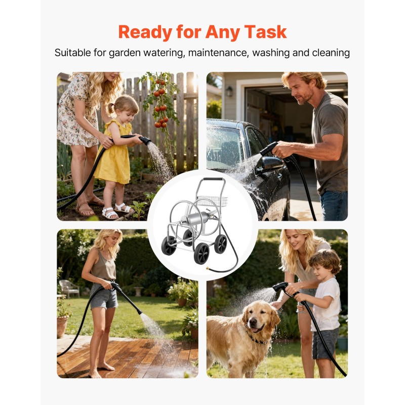 Letkukelkkavaunu jauhemaalattua terästä 15,9 mm letkulle 76 m irrotettavalla kelalla neljällä pyörällä