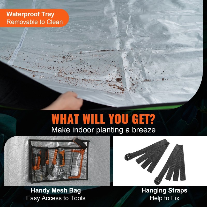 Kasviteltta 300x300x200 cm 600D heijastava sisäpinta teräsrunko tarkkailuikkunalla