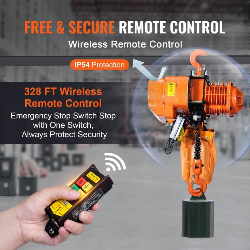 Sähköketjunostin 1996 kg nostokyky kolmivaiheinen 3,5 kW moottori 6,096 m nostokorkeus