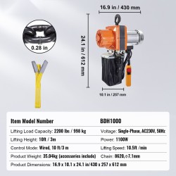 Sähköinen ketjunostin 998 kg 3 m G100-ketju 230 V yksivaiheinen