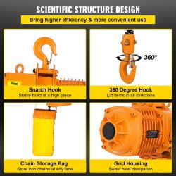 Sähköinen ketjunostin 1 t 4 m 230 V G80-ketju 3,3 m kauko-ohjaus