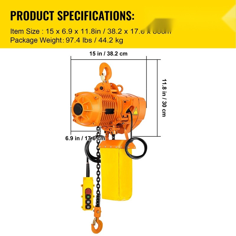 Sähköinen ketjunostin 1 t 4 m 230 V G80-ketju 3,3 m kauko-ohjaus