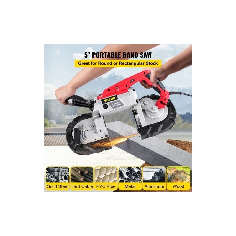 Kannettava vannesaha 1100 W 127 mm leikkuukapasiteetti teräkselle puulle ja putkille