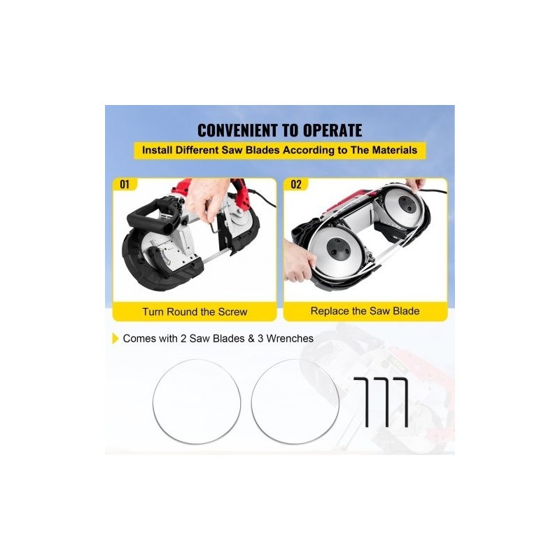 Kannettava vannesaha 1100 W 127 mm leikkuukapasiteetti teräkselle puulle ja putkille