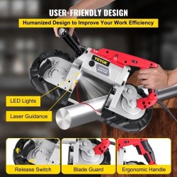 Kannettava vannesaha 1100 W 127 mm leikkuukapasiteetti teräkselle puulle ja putkille