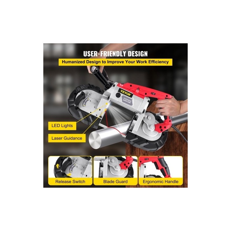 Kannettava vannesaha 1100 W 127 mm leikkuukapasiteetti teräkselle puulle ja putkille