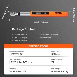 Digitaalinen momenttiavain 9,5 mm 5–50 Nm tarkkuus ±2% kromivanadiiniteräs