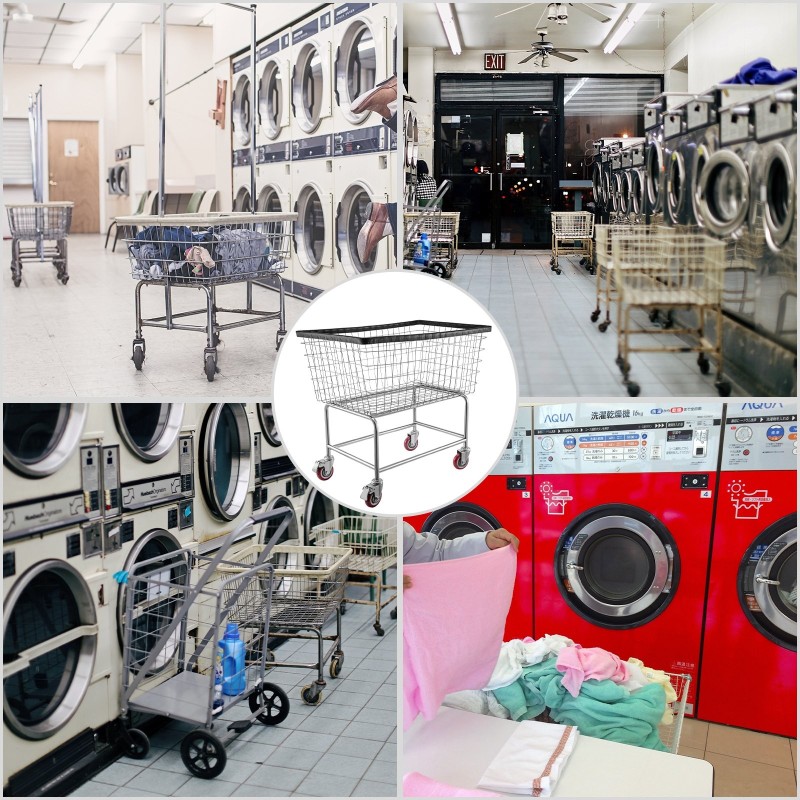 Pyykkikärry sinkitty teräsrunko kromattu lankakori 158 litraa 125 millimetriä pyörillä