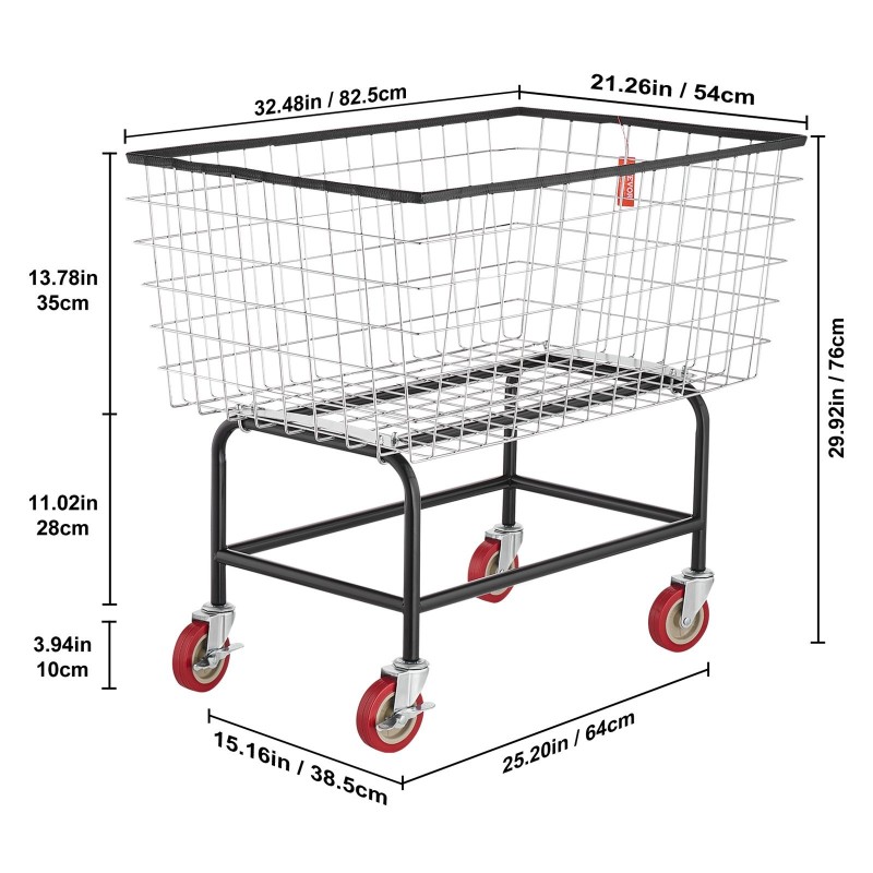 Pyykkikärry sinkitty teräsrunko kromattu lankakori 158 litraa 125 millimetriä pyörillä