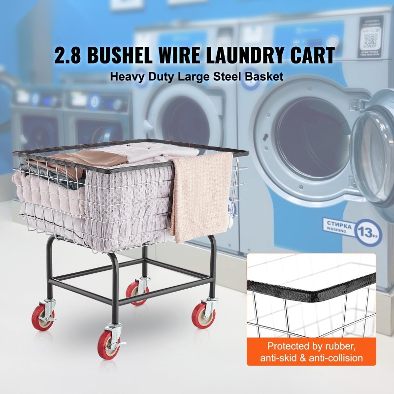 Pyykkivaunu sinkitty teräslankakori 100 l 4 tuuman kääntyvät pyörät jarruilla