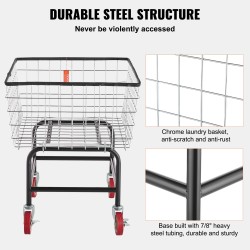 Pyykkivaunu sinkitty teräslankakori 100 l 4 tuuman kääntyvät pyörät jarruilla