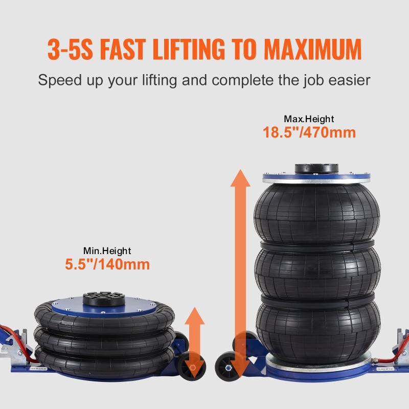 Ilmatunkki 5 tonnia kolmipussinen nostokorkeus 140–470 millimetriä kuusi teräsputkea