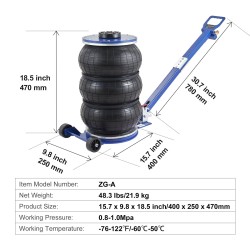 Ilmatunkki 5 tonnia kolmipussinen nostokorkeus 140–470 millimetriä kuusi teräsputkea