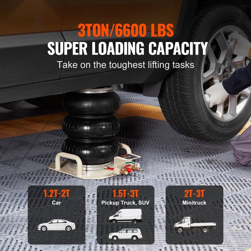 Ilmatyynynostin 3 tonnin kolmipussinen 140–450 mm nostokorkeus sivukahvoilla