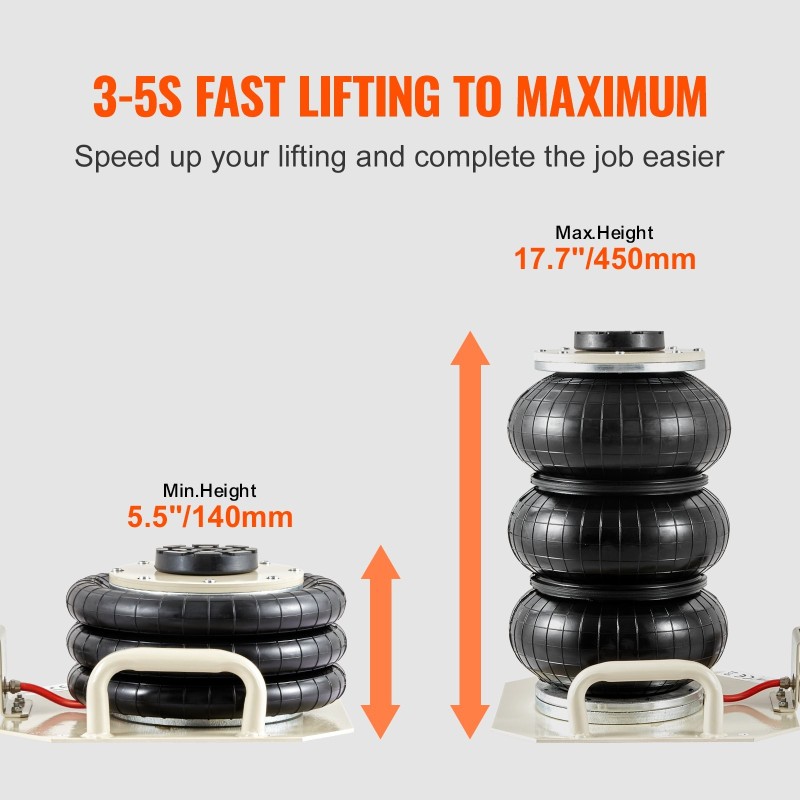 Ilmatyynynostin 3 tonnin kolmipussinen 140–450 mm nostokorkeus sivukahvoilla