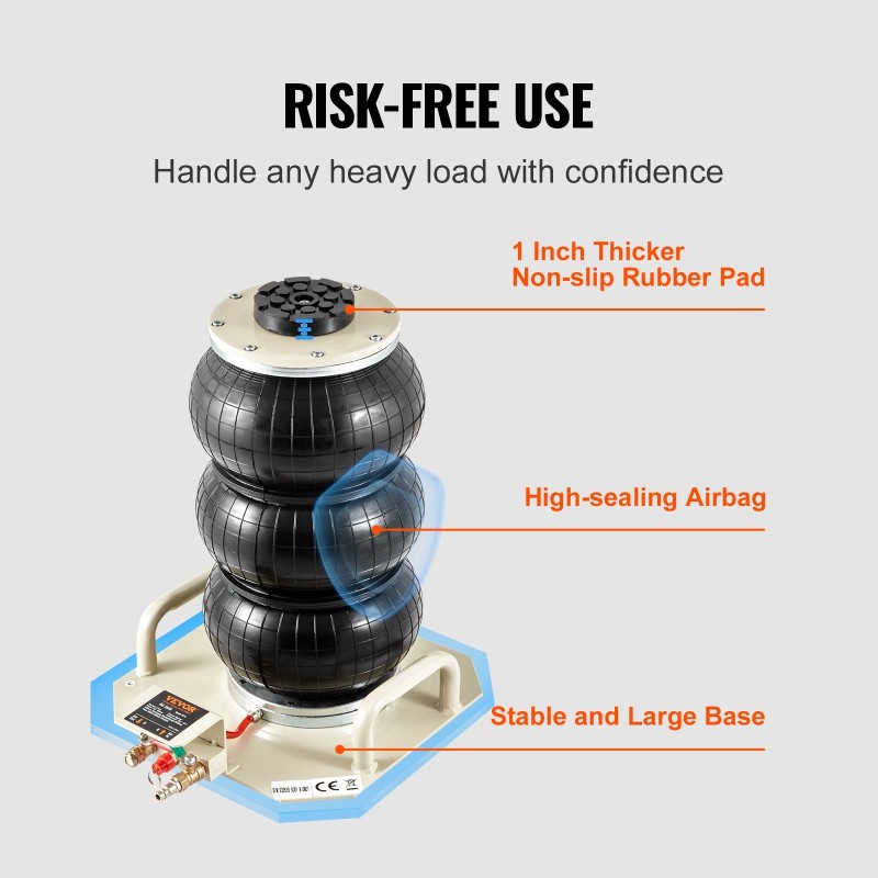 Ilmatyynynostin 3 tonnin kolmipussinen 140–450 mm nostokorkeus sivukahvoilla