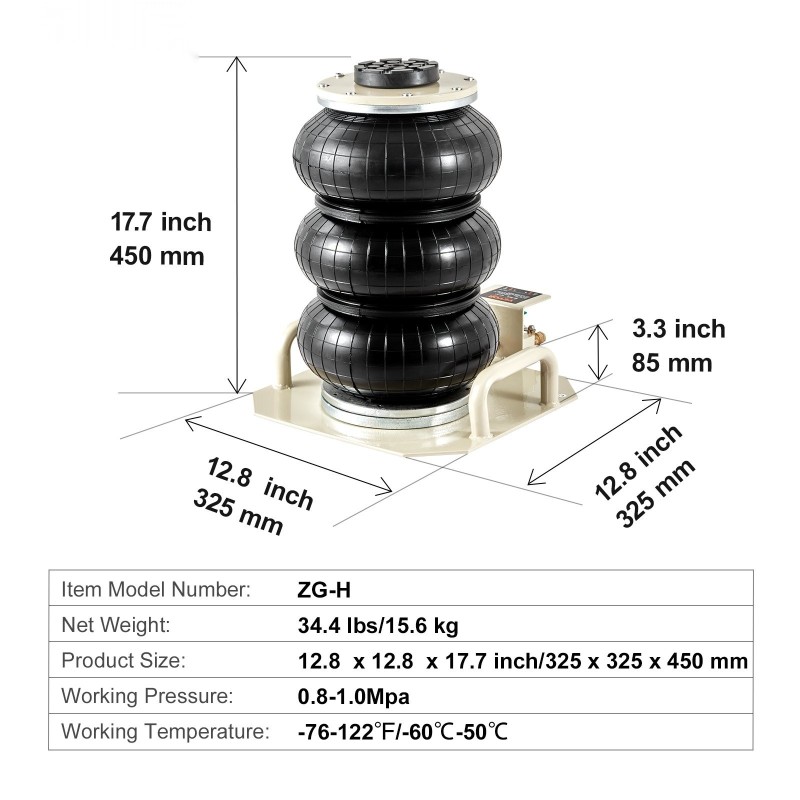 Ilmatyynynostin 3 tonnin kolmipussinen 140–450 mm nostokorkeus sivukahvoilla